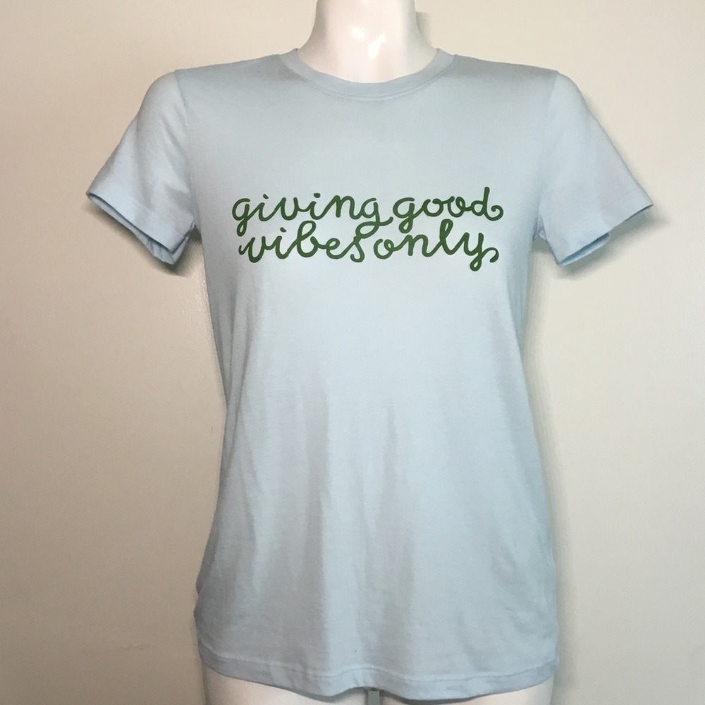 HALOGEN Ice Blue Short Sleeve Crewneck T-Shirt Giving Good Vibes Only Xsmall